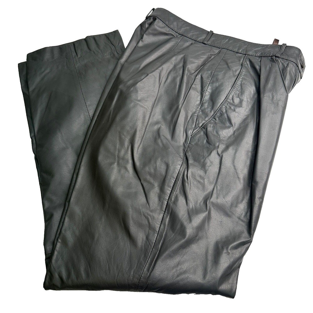 Toffs Womens High Waisted Leather Pleated Pants 10 Black Tapered 90s 15-7221